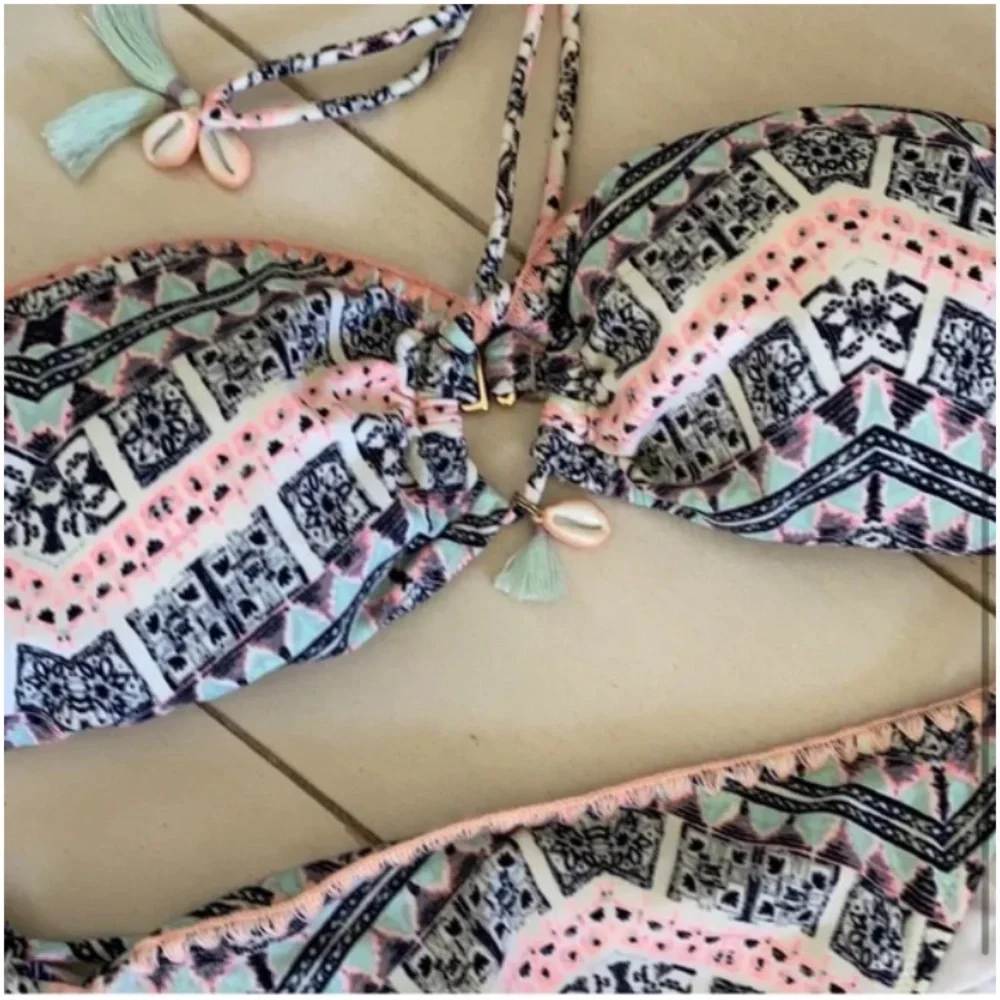 🪞 NWT SET VS printed seashells tube top + side tie bikini bottom matching set